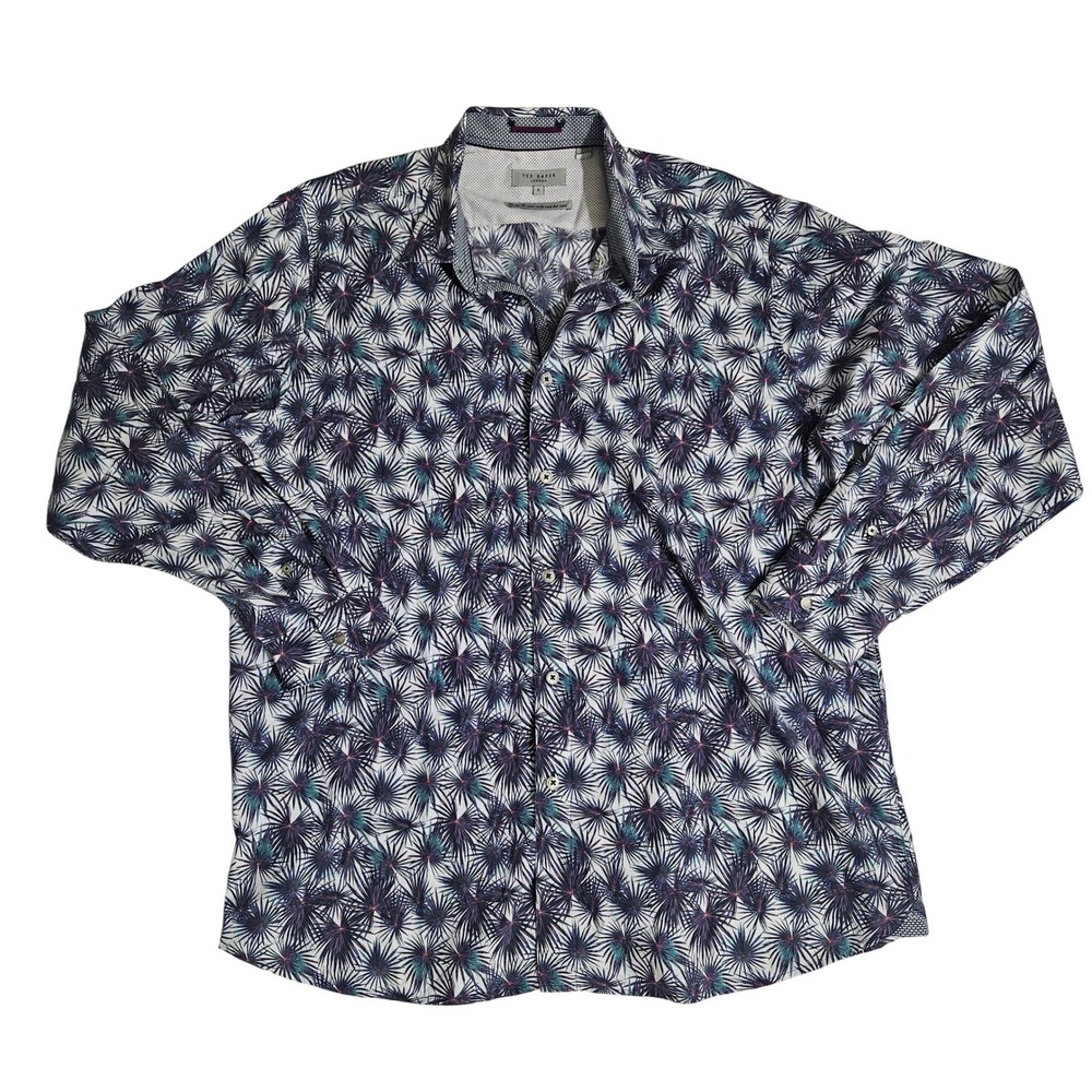 Ted Baker London Mens Size 6 Burst Print Long Sleeve Button Down Shirt Purple XL